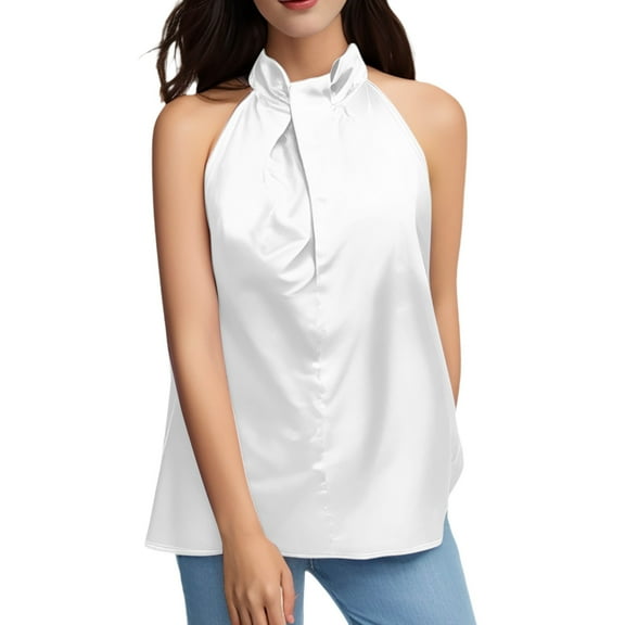 Afdoent Tank Tops For Women Ladies Summer Casual Sleeveless Solid Color Hanging Neck Jacket Arc Hem Casual Jacket Fashion Outfits