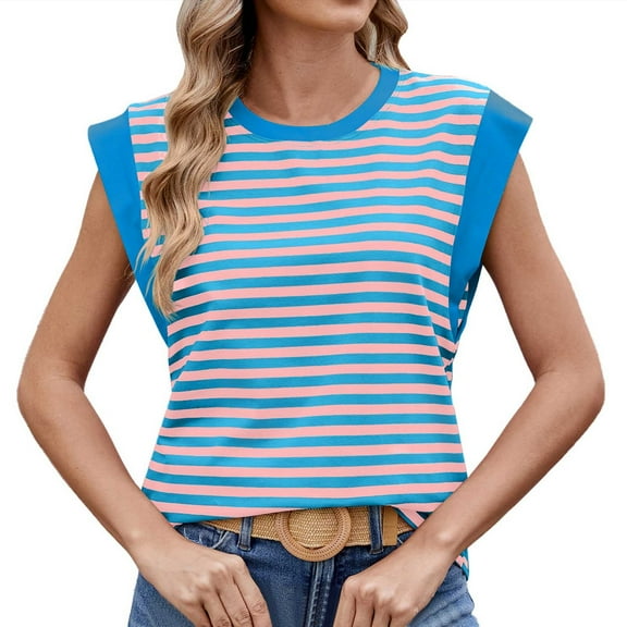 Afdoent Tank Tops For Women Ladies Summer Stripe Tee Shirts Crew Neck Casual Tank Loose Fit 2025 Fashion Clothes Outfits
