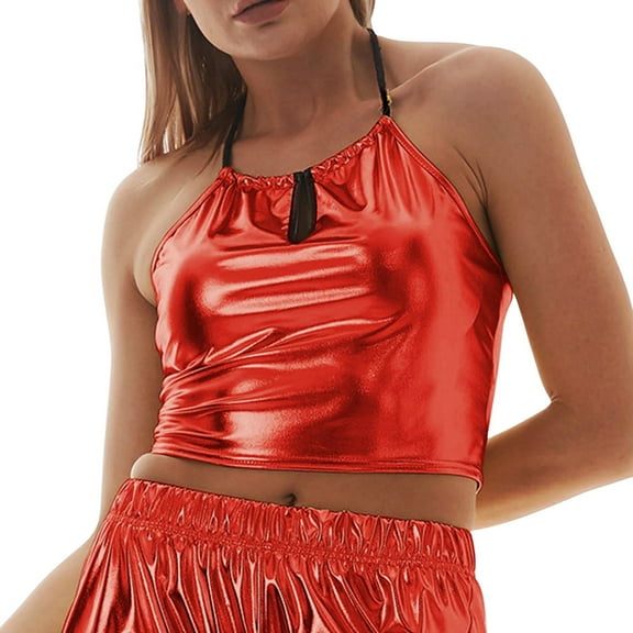 Afdoent Tank Tops For Women Metallic Shiny Backless Sleeveless Ladies Top Sexy Fitted Camisole For Fashionable Outings Fashion Outfits