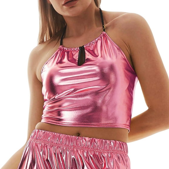 Afdoent Tank Tops For Women Metallic Shiny Backless Sleeveless Ladies Top Sexy Fitted Camisole For Fashionable Outings Trendy Clothes