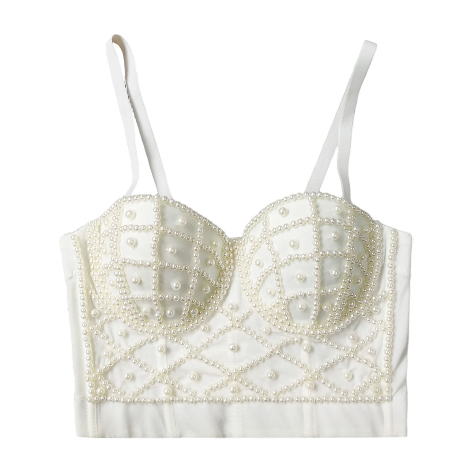 Afdoent Tank Tops For Women Ribbed Crop Top Camisole Pearl Strap ...