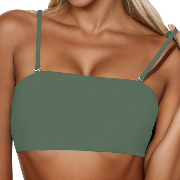 Afdoent Tankini Tops For Women Solid Color Tankini Swimsuit Adjustable Straps Removable Bandeau Bikini Top Swimwear For Beach Pool No Bottom