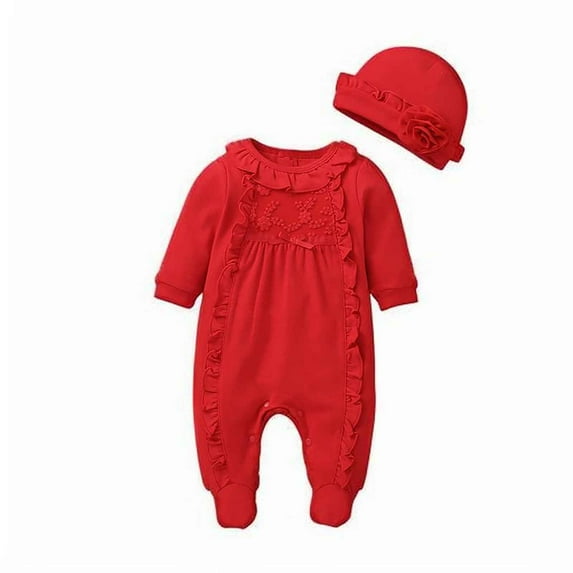 Afdoent Toddler Baby Girl Clothes Baby Girls Fashion Lace Patchwork Romper Jumpsuit Clothes+ Hat Fashion 3-6 Months