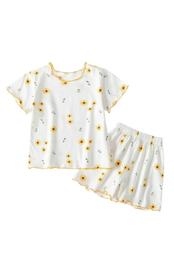 Toddler Baby Girl Clothes Ruffle Edge Short Sleeve Strawberry Print T Shirt Top Shorts Home Clothes Loose Sportswear Suit Fashion Clothes Outfits 6-12 Months