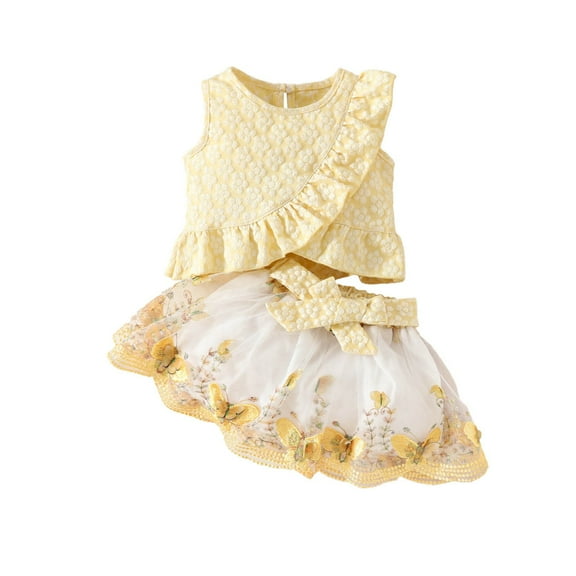 Afdoent Toddler Baby Girl Clothes Summer Baby Girl Buttrfly Tie Dressing Sleeveless Crop Top & Mesh Skirt Set Fashion 18-24 Months