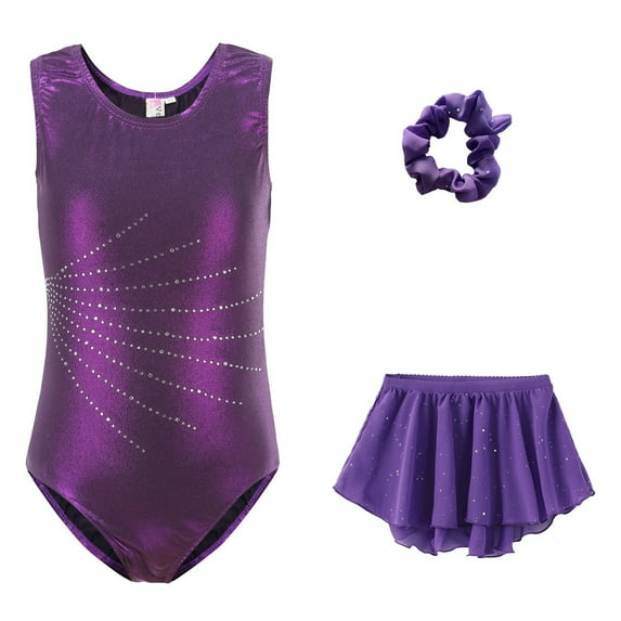 Afdoent Toddler Girl Clothes Girls Long Sleeve Dance Gymnastics Outfit With Glitter Rhinestone Printed Leotard Pants Headband Performance 11-12 Years