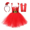 thumbnail image 1 of Afdoent Toddler Girls Dress Christmas Clothes Tutu Mesh Dress With Gloves Headwear 3Pcs Sets Performance 6-7 Years, 1 of 7