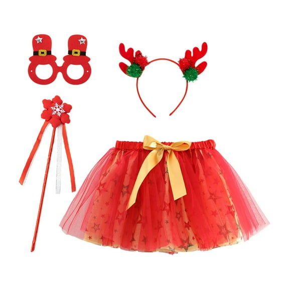 Afdoent Toddler Girls Dress Kids Christmas Dance Party Cartoon Skirt Ballet Skirts Hairband 4Pcs Set 4-6 Years
