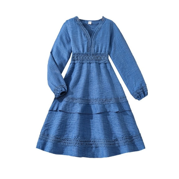 Afdoent Toddler Girls Dress Kids Elegant Long Sleeve For Girls Lace Dress Autumn Wear Outfits Comfortable Twirl Flowy Party Dress 7-8 Years