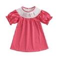 thumbnail image 1 of Afdoent Toddler Girls Dress Smocked Dress With Embroidery Floral Party Gown Plaid Ruffled Sleeves Casual Play Outfit 12-18 Months, 1 of 2