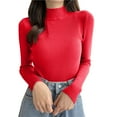thumbnail image 1 of Afdoent Tops For Women Trendy Women Casual Solid Color Bottoming Shirt Slim Neck Knitted Long Sleeve Top Classic, 1 of 5