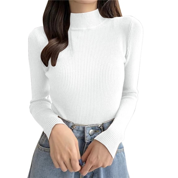Afdoent Tops For Women Trendy Women Casual Solid Color Bottoming Shirt Slim Neck Knitted Long Sleeve Top Winter Clothes 2025