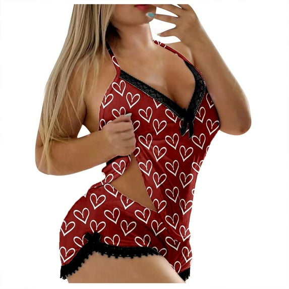 Afdoent Valentines Pajamas For Women Ladies Valentine's Day Graphic Printed Sexy Sleeveless Strap Top Shorts Set Fashion Casual 2 Piece Set Classic