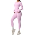 thumbnail image 1 of Afdoent Women 2 Piece Workout Sets Solid Color Breathable Yoga Long Sleeve And High Waisted Pants Workout Running Gym Fitness Activewear Outfit Active Wear, 1 of 5