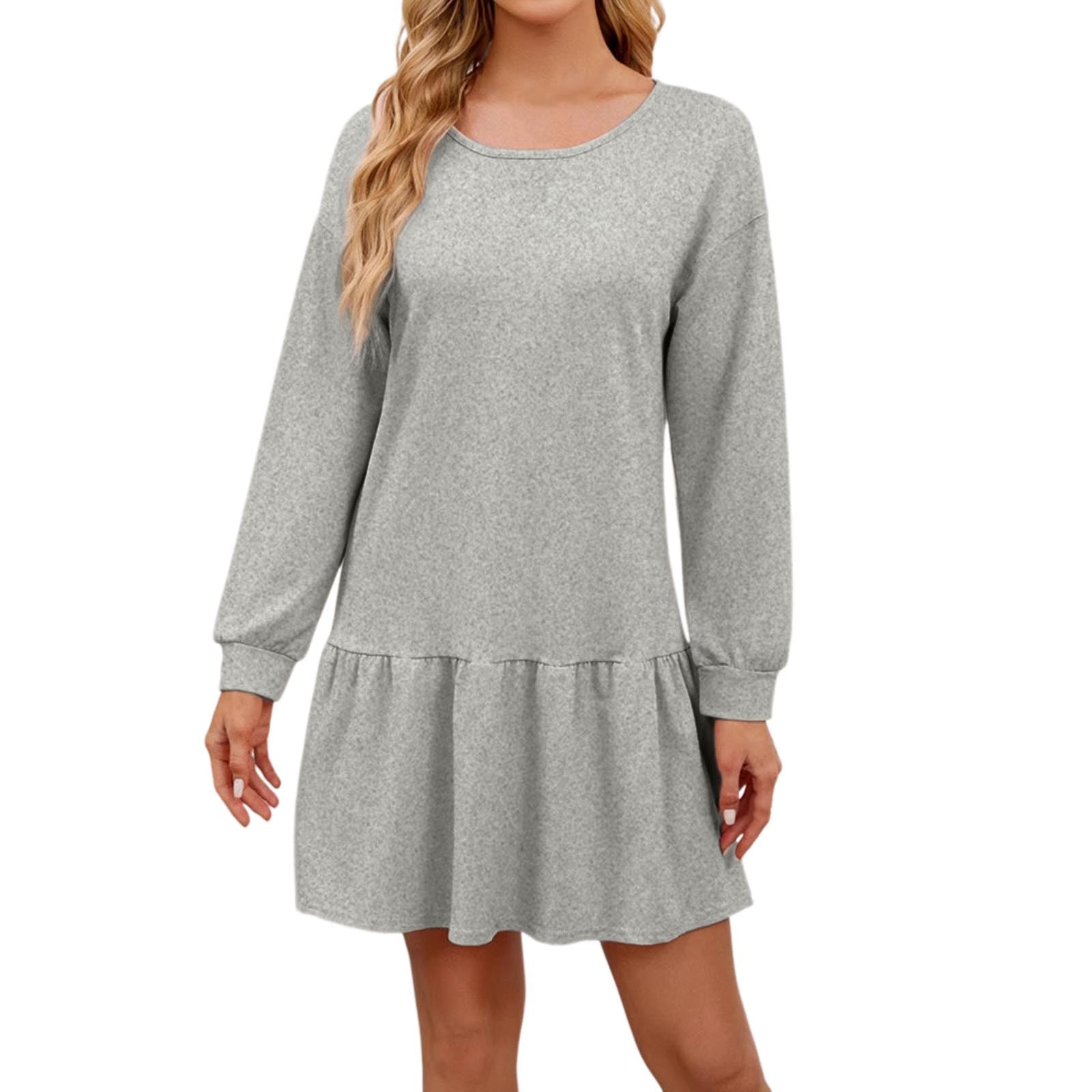 Autumn Women Clothing Dress Solid Color Long Sleeve Pullover Dress