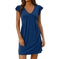 thumbnail image 1 of Afdoent Women Dress Summer Ladies Beach Dress Loose Fit Deep V Neck Mini Dress With Ruffled Sleeves For Relaxed Style Leisure, 1 of 6