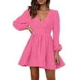 thumbnail image 1 of Afdoent Women Mini Dress Deep V Sexy Dress Long Sleeve A Line High Waisted Casual Flowy Dress 2025 Beach Vacation, 1 of 5