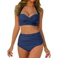 thumbnail image 1 of Afdoent Women's Bikini Sets Front Full Coverage Swimsuit V Neck Padded High Waisted Ruched Bikini Set Two Piece Bathing Suit Beach Summer Outfits, 1 of 7
