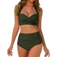thumbnail image 1 of Afdoent Women's Bikini Sets Front Full Coverage Swimsuit V Neck Padded High Waisted Ruched Bikini Set Two Piece Bathing Suit Trendy Beach Swimwear, 1 of 5