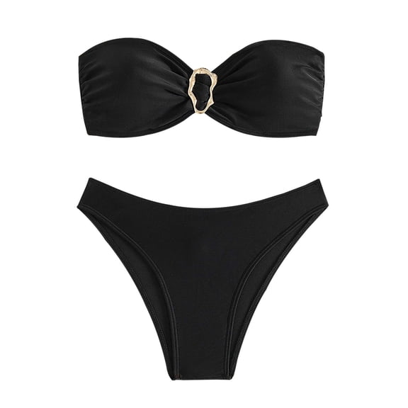 Afdoent Women's Bikini Sets Solid Color Strapless Two Piece Bikini Swimsuit For Women Trendy Beach Swimwear