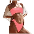 thumbnail image 1 of Afdoent Women's Bikini Sets Women Two Piece Solid Color Swimwear High Waisted Split Swimsuit Bikini Beachwear Padded Swimwear Trendy Beach Swimwear, 1 of 6