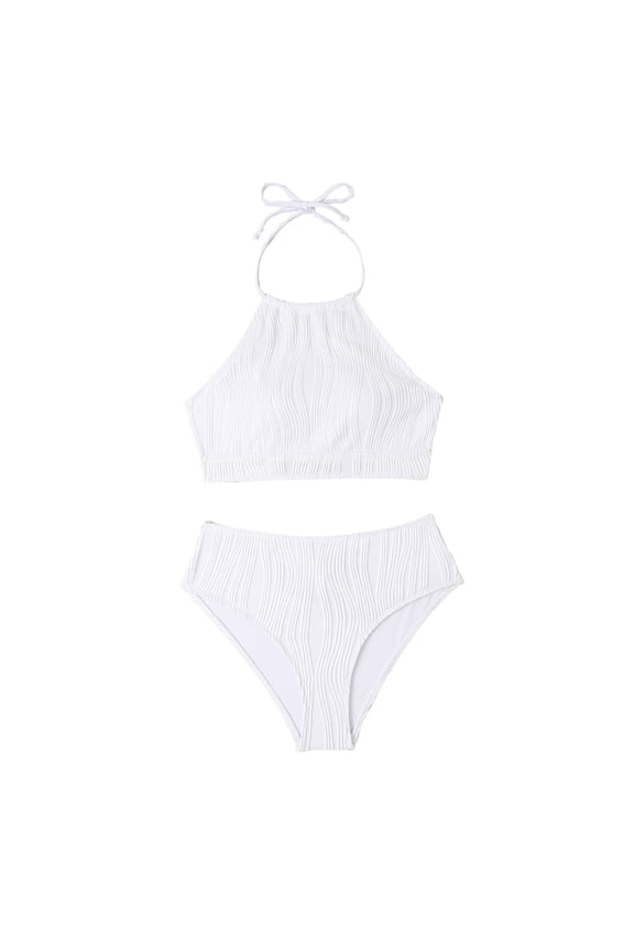 Women's Bikini Sets Womens Slim Wave Bar Solid Color Halter Bathing Suit 2026 Summer Beach Swimwear