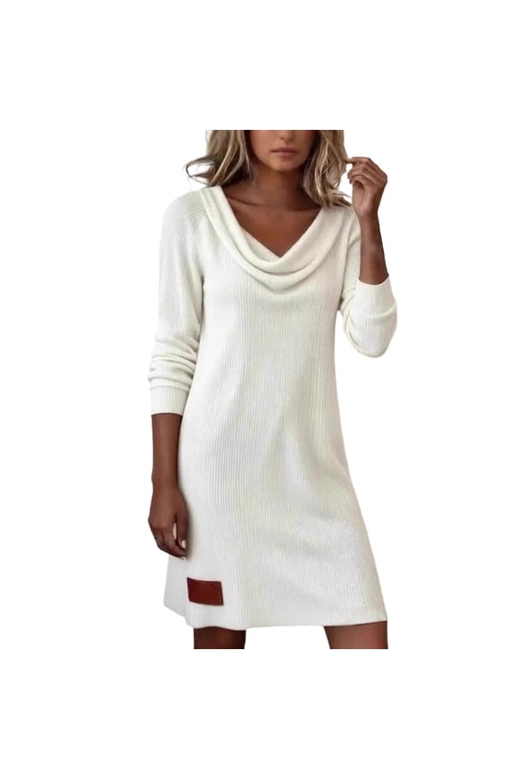 Women's Dresses Casual Long Sleeve Neck Bodycon Dress Comfortable Stretchy Knit Midi Dress For Fall Winter Daily Wear Boho Beach Dress
