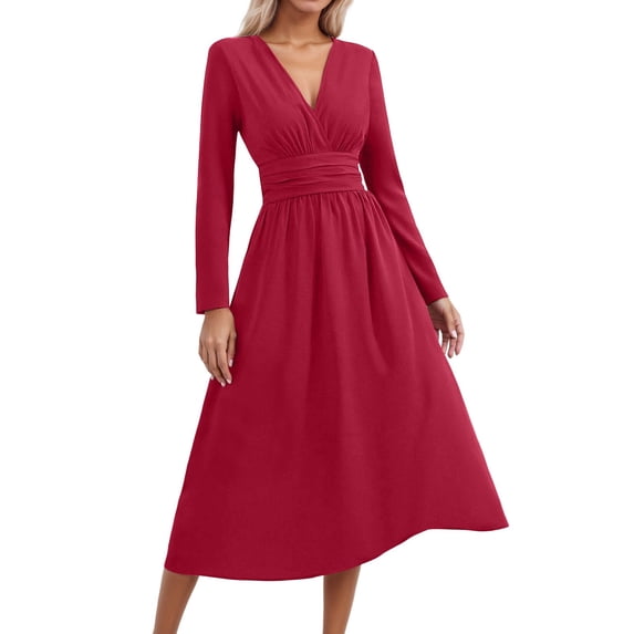 Afdoent Women's Dresses Long Sleeve Dress Style Summer Autumn Elegant Beach Dresses Long V Casual Dress Boho Beach Dress