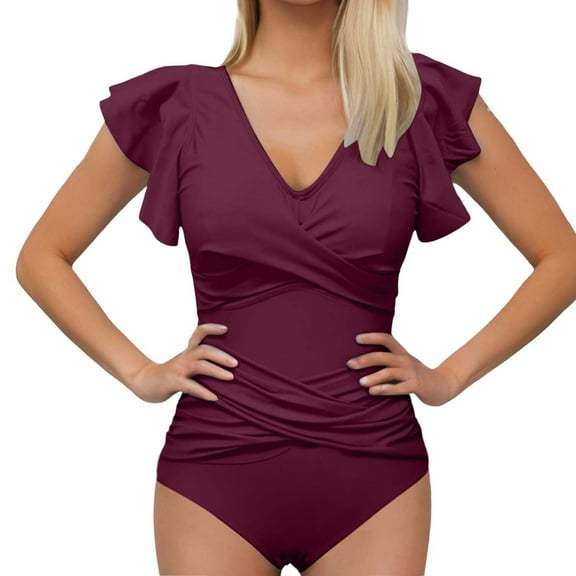 Afdoent Women's One Piece Swimsuits Womens Ruffle Tummy Control Bathing Suit High Waist 1 Piece Swimwear 2026 Beach Vacation Clothes