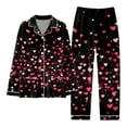 thumbnail image 1 of Afdoent Women's Pajamas Women Valentine's Day Classic Heart Printed Pajamas Button Down Long Satin Pajama Set With Pockets Holiday Sleepwear Clothes, 1 of 3