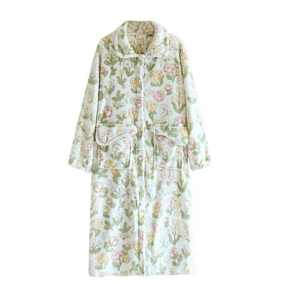 Afdoent Women's Robe Autumn And Winter Coral Velvet Robe Female Long Dress Padded Thickened Flannel Bathrobe Pajama Ladies Loungewear