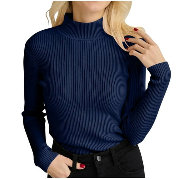 Afdoent Women's Turtleneck Sweater Ribbed Pullover Elegant Plain Knitted Long Sleeve Tops Slim Fit Autumn Winter Soft Pullover Sweaters 2024 Trendy Fall Clothing