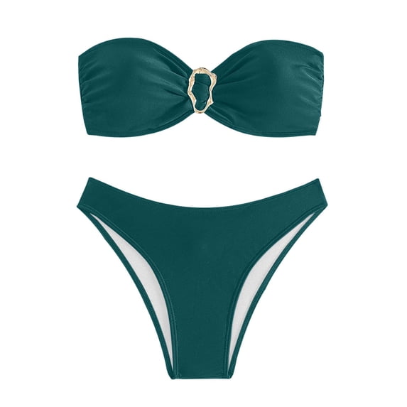 Afdoent Womens Bikini Sets Solid Color Strapless Two Piece Bikini Swimsuit For Women Trendy Beach Swimwear