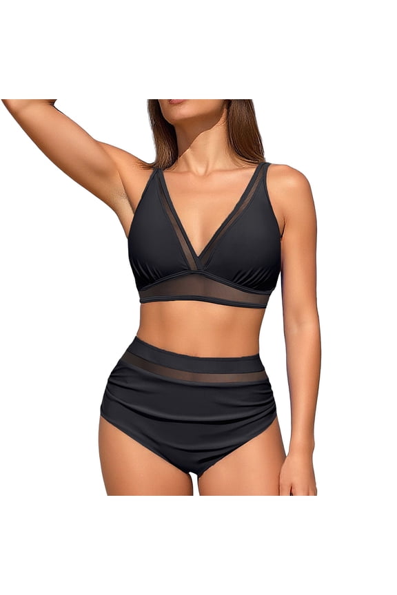 Womens Bikini Sets Women Retro High Waisted Bathing Suit Racerback Bikini Swimsuits Swimwear