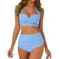 thumbnail image 1 of Afdoent Womens Bikini Sets Women's Front Full Coverage Swimsuit V Neck Padded High Waisted Ruched Bikini Set Two Piece Bathing Suit Beach Swimwear 2026, 1 of 5