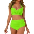 thumbnail image 1 of Afdoent Womens Bikini Sets Women's Front Full Coverage Swimsuit V Neck Padded High Waisted Ruched Bikini Set Two Piece Bathing Suit Beachwear, 1 of 5