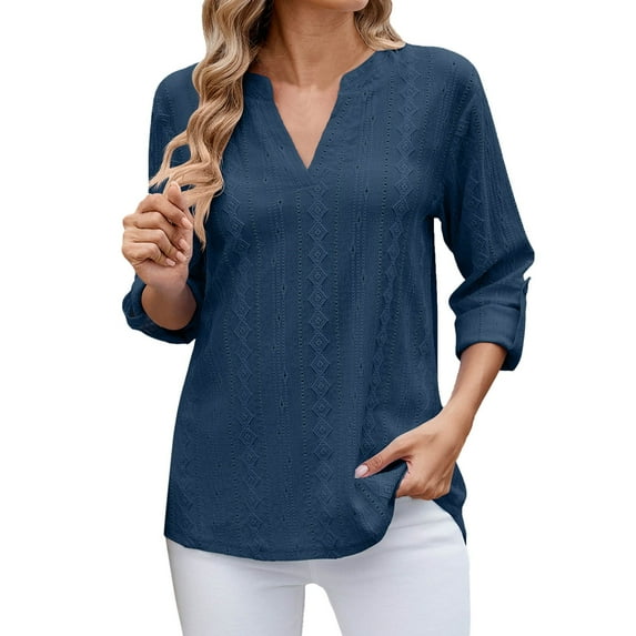 Afdoent Womens Blouses Dressy Casual Blouse Roll Up 3/4 Sleeve V Neck Spring Tops Trendy Business Work Shirts Shirts Casual Vacation Clothes
