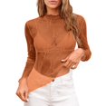 thumbnail image 1 of Afdoent Womens Blouses Mesh Long Sleeve Layering Top For Women Neck Floral Embroidery Sheer See Through Blouse Shirt For Women Classic, 1 of 7