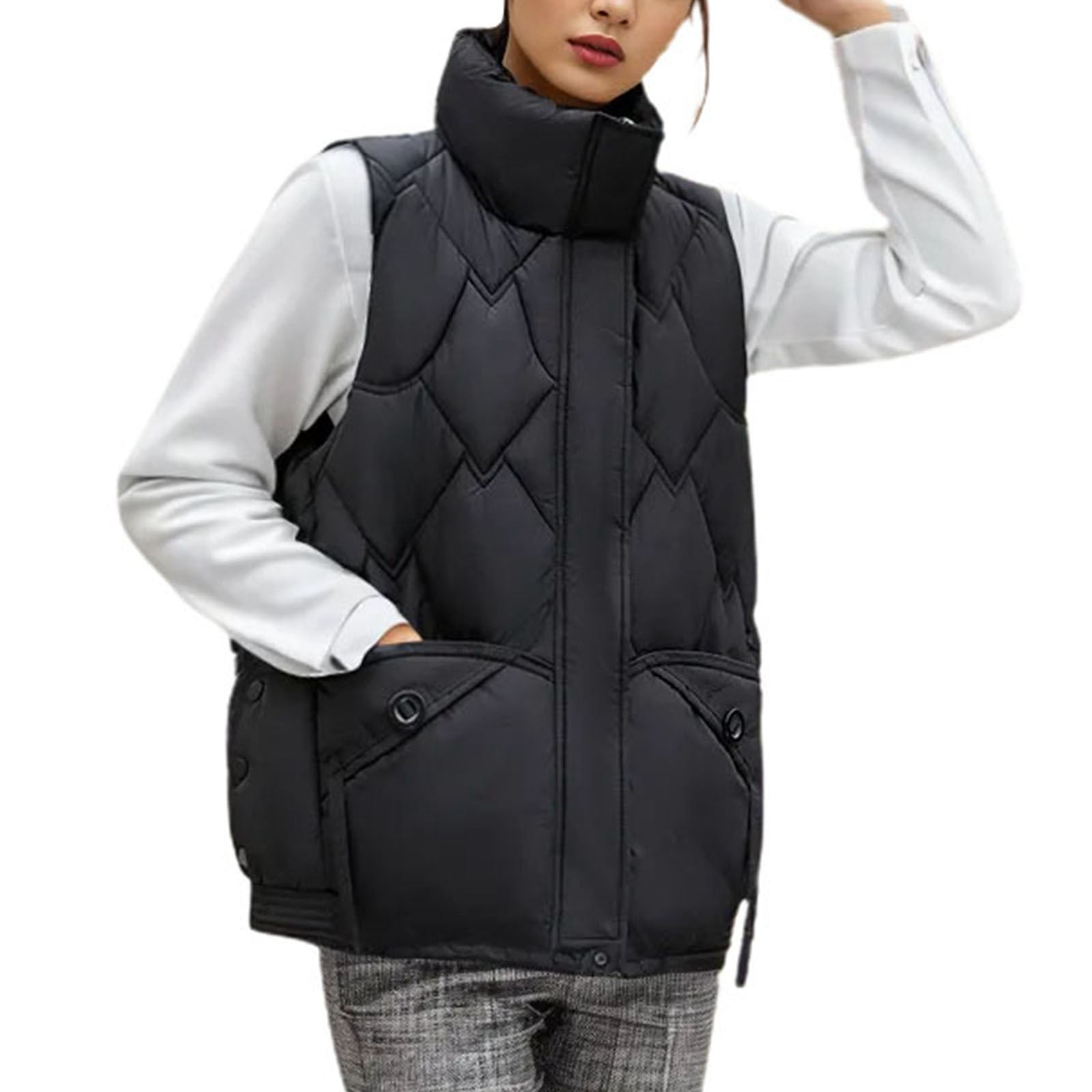 Afdoent Womens Coats Female Sleeveless Winter Cropped Outerwear Warm