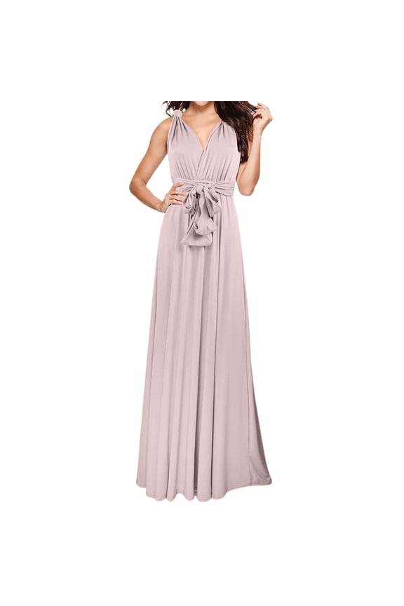 Womens Dresses Elegant Long V Neck Evening Dress Convertible Wrap Way Bridesmaid Gown For Wedding Guest Casual Wear Party Dresses