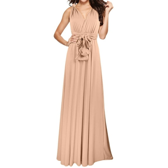 Afdoent Womens Dresses Elegant Long V Neck Evening Dress Convertible Wrap Way Bridesmaid Gown For Wedding Guest Party Casual Wear Formal Party Evening Dress