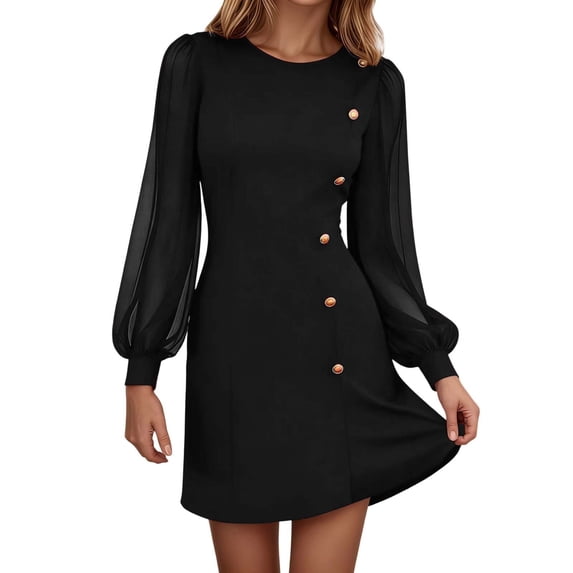 Afdoent Womens Dresses Elegant Solid Color Evening Dress With Button Front Long Sleeves For Casual Formal Midi Dress For Party Vacation Dress