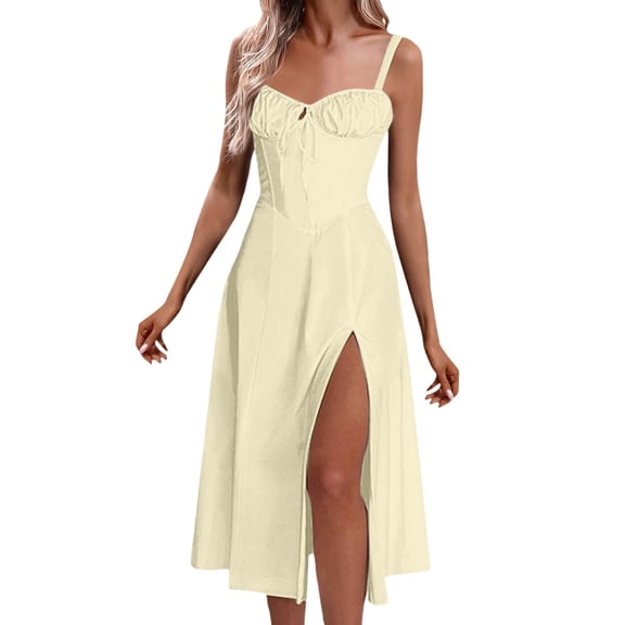 Afdoent Womens Dresses Female Sleeveless Sling Long Dress Summer Solid Color Backless A Line Bandage Dress 2025 Beach Vacation