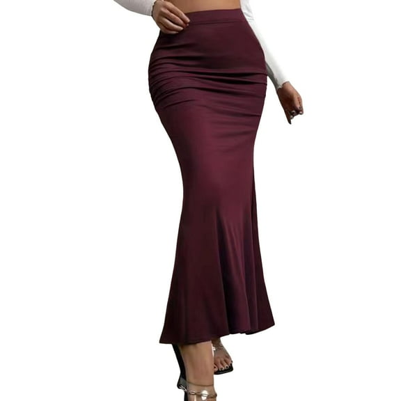 Afdoent Womens Dresses Ladies New Summer High Waist Slim Elastic Pleated Fishtail Skirt Casual Beach Vacation Dresses Elegant