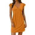 thumbnail image 1 of Afdoent Womens Dresses Summer Ladies Beach Dress Loose Fit Deep V Neck Mini Dress With Ruffled Sleeves For Relaxed Style Fashion Trendy 2025, 1 of 6