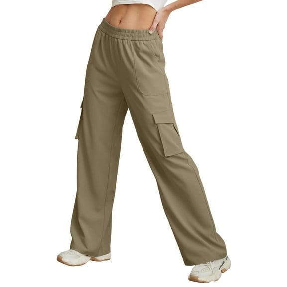 Afdoent Womens Leggings Ladies High Waisted Casual Wide Leg Womens Cargo Pants Baggy Cargos Pants With Pockets Leggings For Women Running Exercise