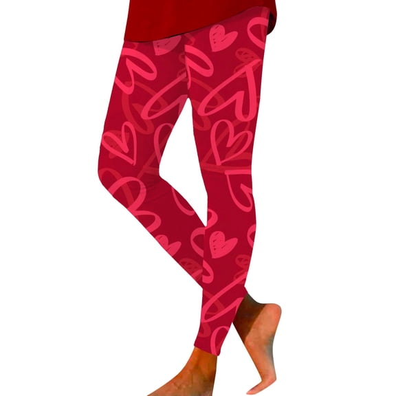 Afdoent Womens Leggings Women's Valentine's Casual Printed Yoga Pants Leggings Tummy Control Pants For Workout Running Classic