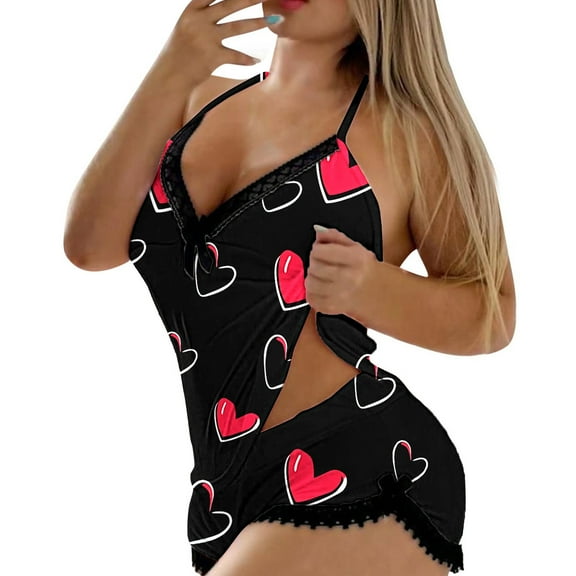 Afdoent Womens Pajama Set Valentine's Day Sexy V Neck Pajamas 2 Piece Set Soft Sleepwear Loungewear Loungewear