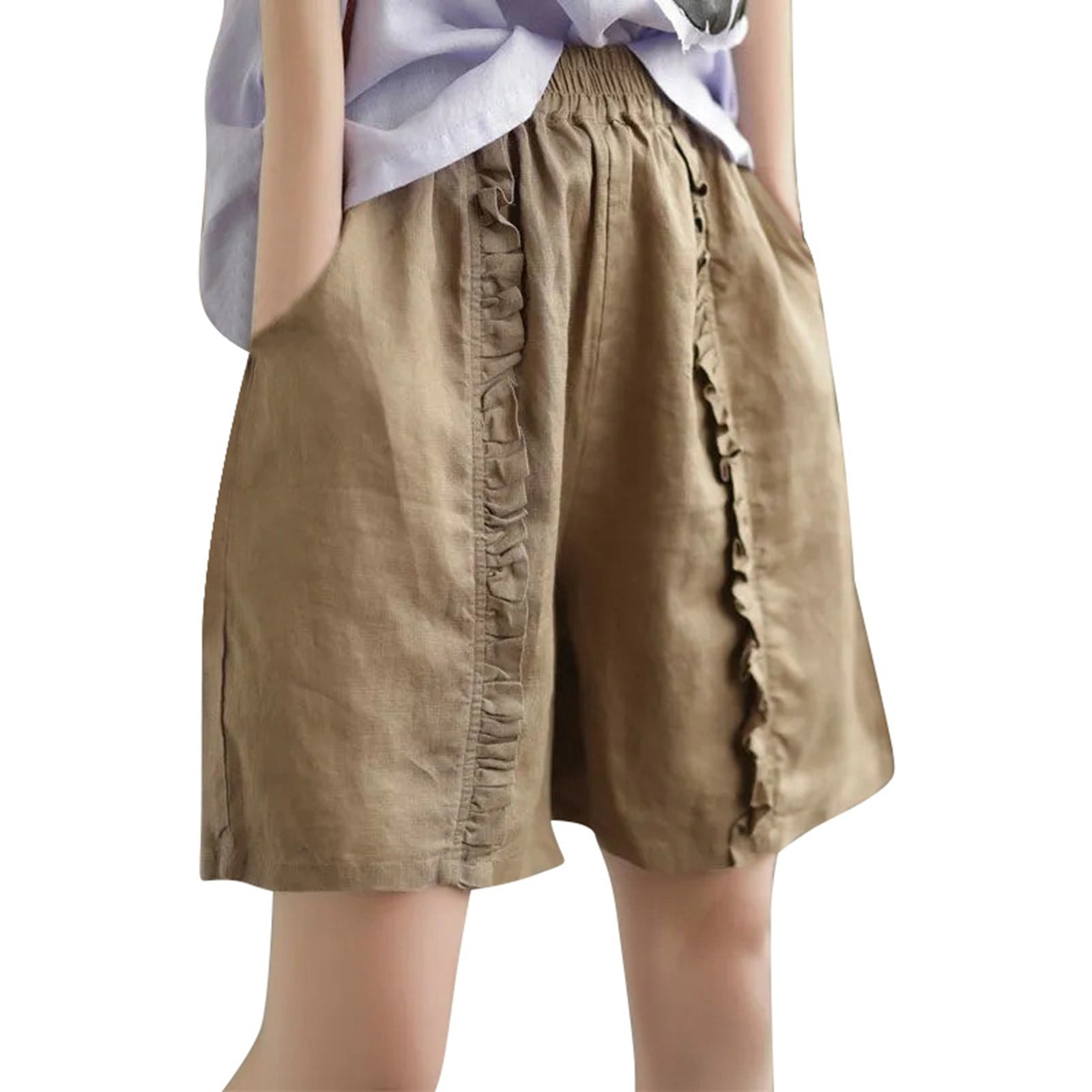 Afdoent Womens Shorts Women's Retro Loose Pleated Elastic Waist Harem ...