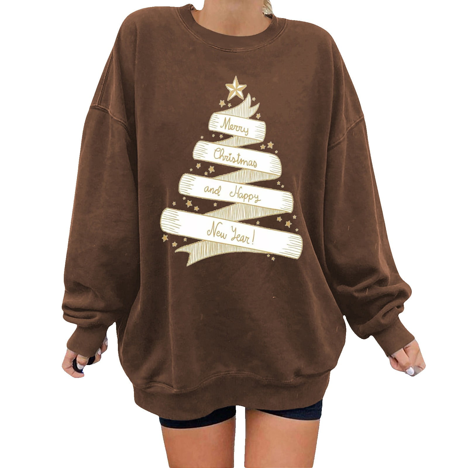 Afdoent Womens Sweatshirts Ladies Christmas Tree Pullover Crew Neck